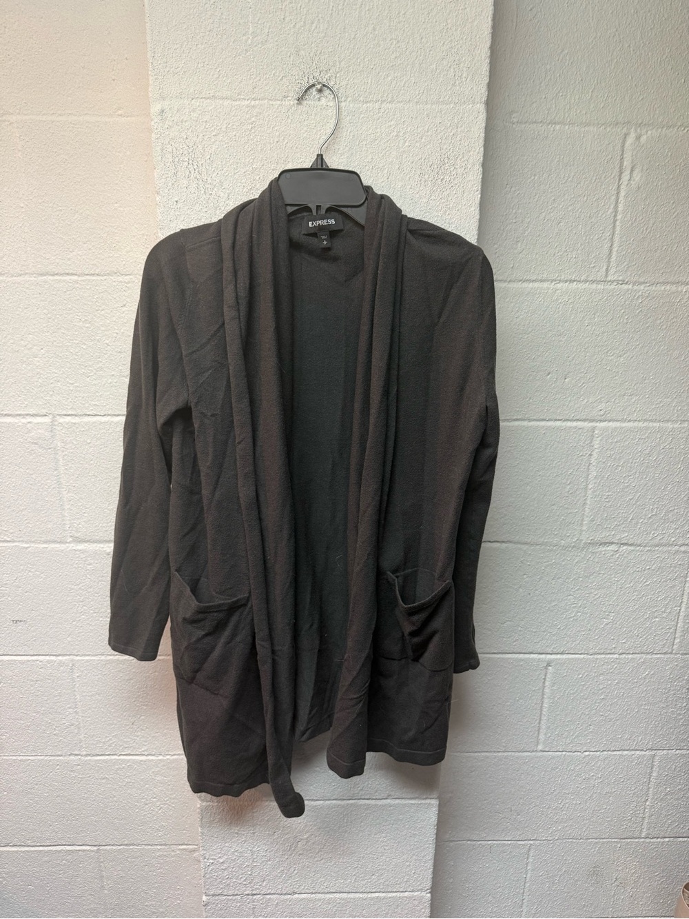 Express Gray Open-Front Draped Pocket Cardigan Jacket